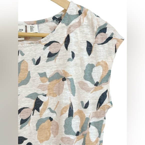 Rachel Zoe T-Shirt Tee Blouse Floral 100% Linen Short Sleeve S - Picture 3 of 6
